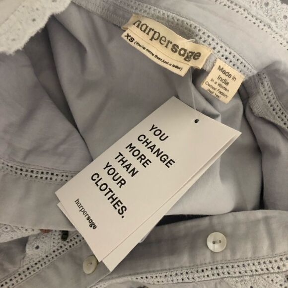 Harper Sage Whimsy Blouse Cottage Core Beaded Top - Picture 6 of 9